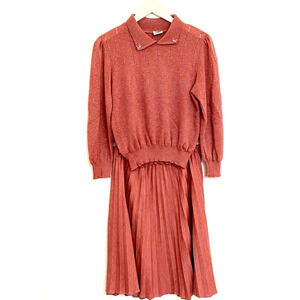 Vintage Oops California Pointelle Embroidered Sweater and Skirt Set-Womens-Small